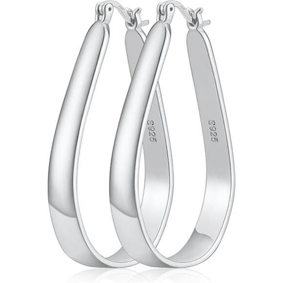 Sterling Silver Oval Hoop Earrings for Women Lightweight Hypoallergenic 40mm - Picture 6 of 6